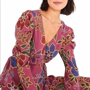 Farm Rio Floral Wrap Blouse with beaded tassels. New with Tags